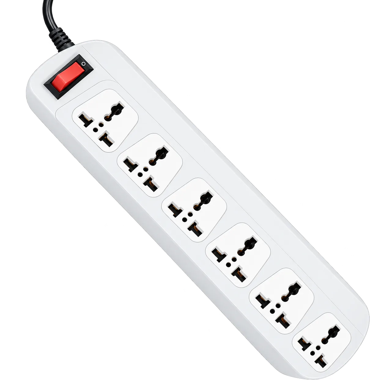 White Six Socket Universal Power Strip
